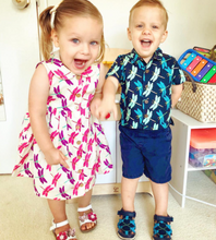 Load image into Gallery viewer, Children's dress in dragonfly print.
